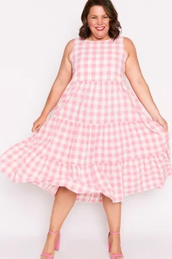 Lorraine Designs Fit & Flare Dresses | Midi Dresses*Maisy Pink Gingham Dress