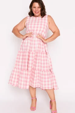 Lorraine Designs Fit & Flare Dresses | Midi Dresses*Maisy Pink Gingham Dress