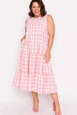 Lorraine Designs Fit & Flare Dresses | Midi Dresses*Maisy Pink Gingham Dress