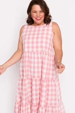 Lorraine Designs Fit & Flare Dresses | Midi Dresses*Maisy Pink Gingham Dress