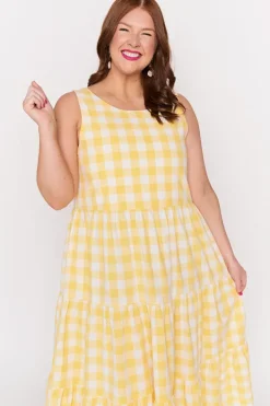 Lorraine Designs Fit & Flare Dresses | Midi Dresses*Maisy Yellow Gingham Dress