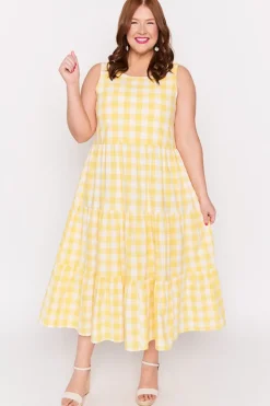 Lorraine Designs Fit & Flare Dresses | Midi Dresses*Maisy Yellow Gingham Dress