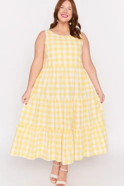 Lorraine Designs Fit & Flare Dresses | Midi Dresses*Maisy Yellow Gingham Dress