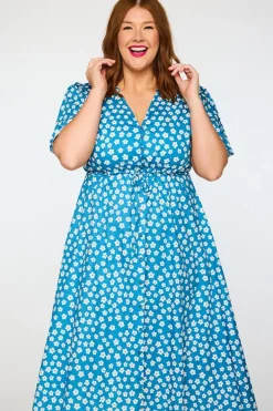 Lorraine Designs Fit & Flare Dresses | Midi Dresses*Marley Cotton Blue Sweet Daisy Dress