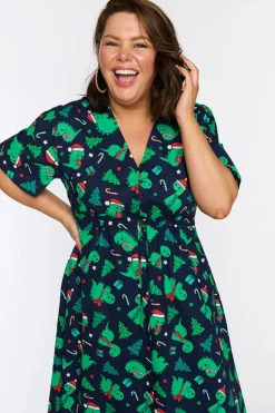 Lorraine Designs Casual Dresses | Fit & Flare Dresses*Marley Cotton Dino Christmas Dress