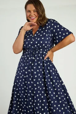 Lorraine Designs Casual Dresses | Fit & Flare Dresses*Marley Cotton Navy & White Hearts Dress