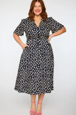Lorraine Designs Casual Dresses | Fit & Flare Dresses*Marley Cotton Navy Sweet Daisy Dress