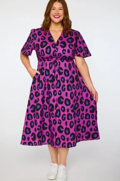 Lorraine Designs Casual Dresses | Fit & Flare Dresses*Marley Cotton Purple Leopard Dress