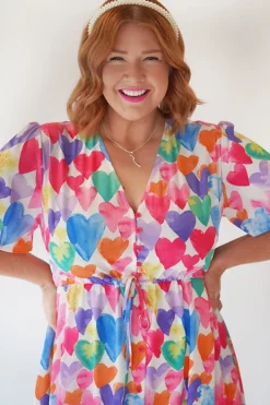 Lorraine Designs Casual Dresses | Fit & Flare Dresses*Marley Painterly Rainbow Hearts Dress