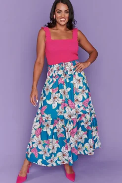 Lorraine Designs Skirts*Nice Teal Lillies Skirt