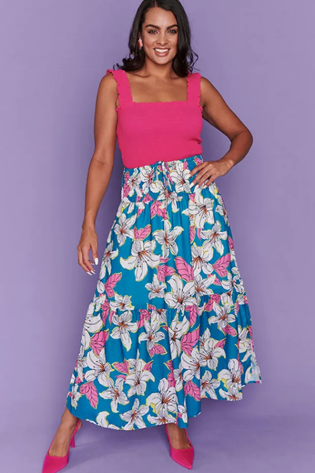 Lorraine Designs Skirts*Nice Teal Lillies Skirt