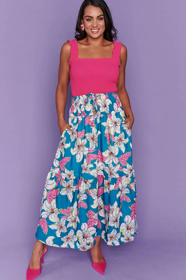 Lorraine Designs Skirts*Nice Teal Lillies Skirt