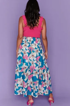 Lorraine Designs Skirts*Nice Teal Lillies Skirt