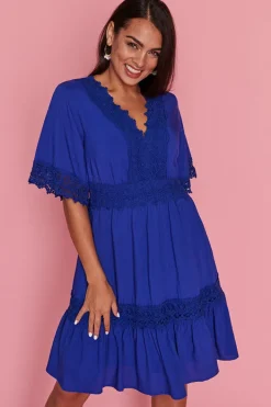 Lorraine Designs Fit & Flare Dresses | Knee Length Dresses*Niki Cobalt Lace Trim Dress