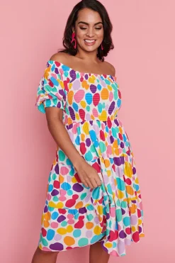 Lorraine Designs Off The Shoulder Dresses | Cocktail Dresses*Nyla White Rainbow Pebble Dress