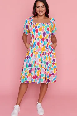 Lorraine Designs Off The Shoulder Dresses | Cocktail Dresses*Nyla White Rainbow Pebble Dress