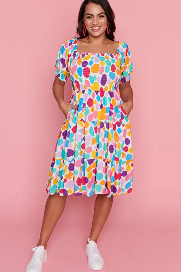 Lorraine Designs Off The Shoulder Dresses | Cocktail Dresses*Nyla White Rainbow Pebble Dress