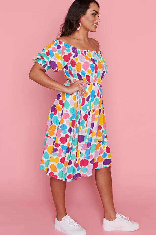 Lorraine Designs Off The Shoulder Dresses | Cocktail Dresses*Nyla White Rainbow Pebble Dress