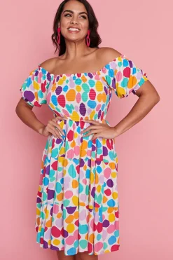 Lorraine Designs Off The Shoulder Dresses | Cocktail Dresses*Nyla White Rainbow Pebble Dress