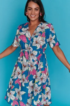 Lorraine Designs Casual Dresses | Fit & Flare Dresses*Sage Teal Lilies Dress