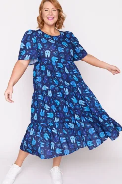 Lorraine Designs Midi Dresses*Saturn Blue Bunnies Dress