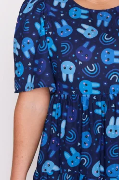 Lorraine Designs Midi Dresses*Saturn Blue Bunnies Dress