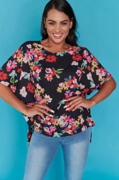 Lorraine Designs Tops*Serena Black Blossom Top