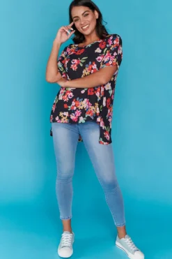 Lorraine Designs Tops*Serena Black Blossom Top