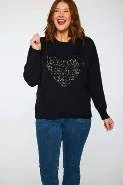 Lorraine Designs Knits & Cardigans*Sparkle Heart Black Knit